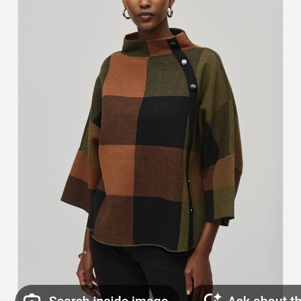 Joseph Ribkoff Plaid Jacquard Sweater Knit Top S Oversized